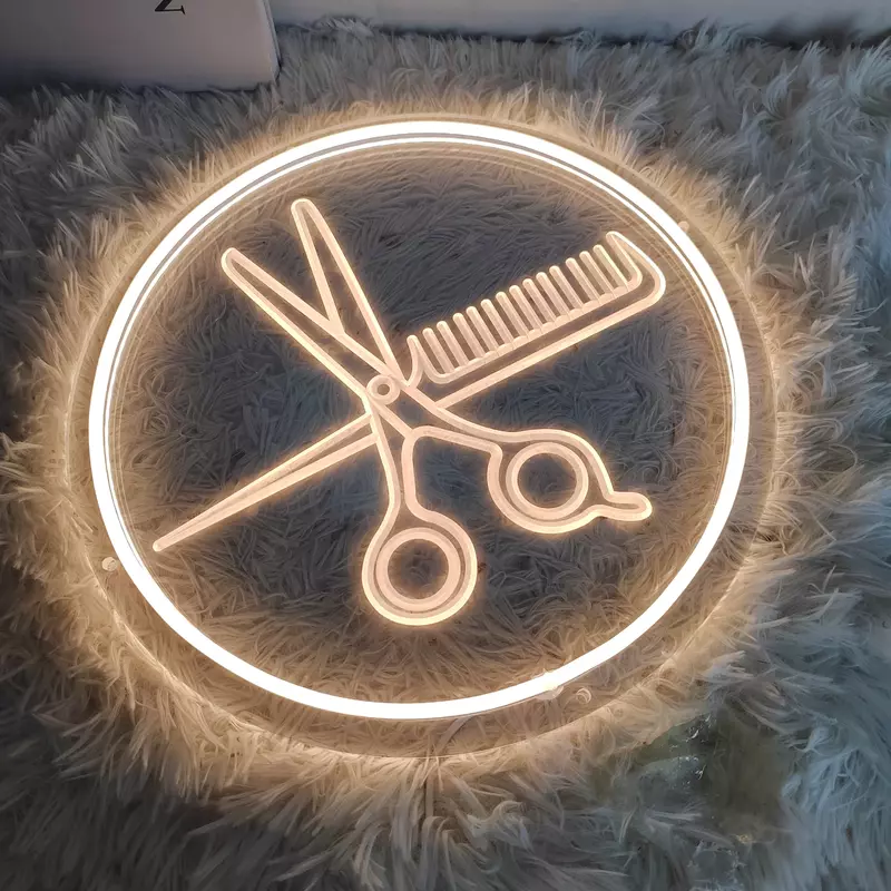 LED Neon Lights Barber Shop Neon Sign Lights Hair Salon Open Neon LED Sign Scissors Hair Room Decor Wall Welcome Sign Light Up