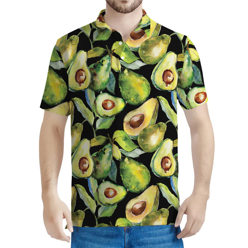 Moda Avocado Graphic Polo per uomo 3D Printed Fruits manica corta Summer Street t-Shirt allentata con risvolto t-Shirt con bottoni