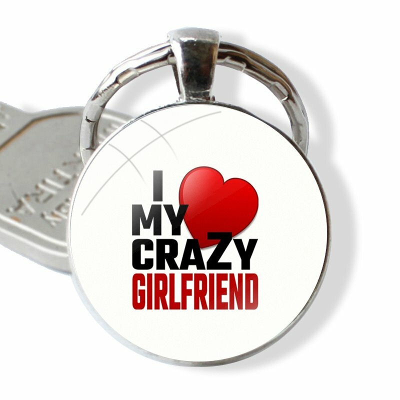 Keychain Handmade Glass Cabochon Key Ring Holder Pendant Key Chains My Girlfriend boyfriend