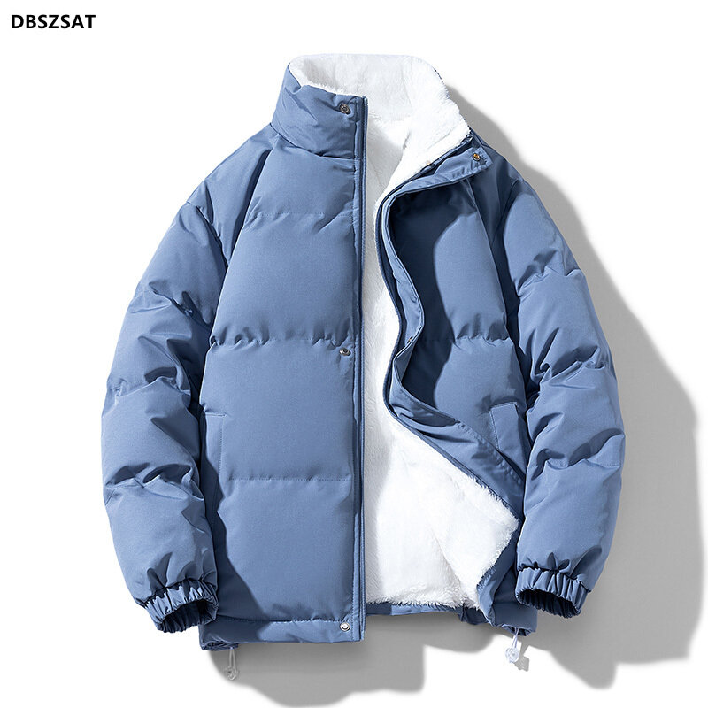 2023 homens jaqueta de inverno com zíper grosso quente streetwear forrado velo algodão acolchoado parka casaco fofo oversize solto de pelúcia moda