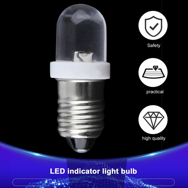 Bohlam lampu indikator dasar sekrup LED E10, tahan lama putih dingin 6V DC cahaya terang tinggi putih dingin