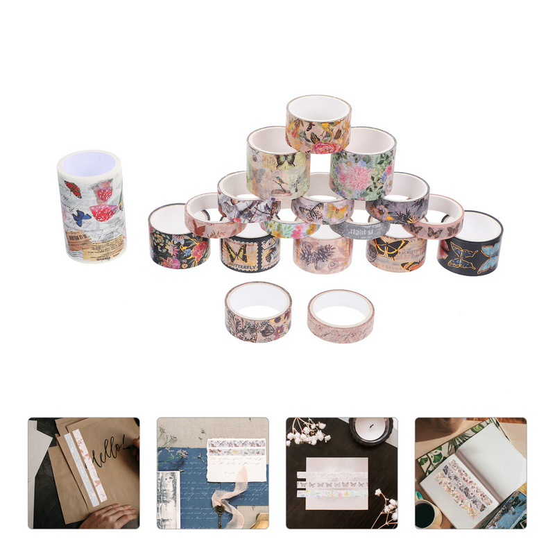 Magnético papel DIY japonês para journaling, fita Washi vintage, decoração manual, fitas de conta, 18 rolos, journaling