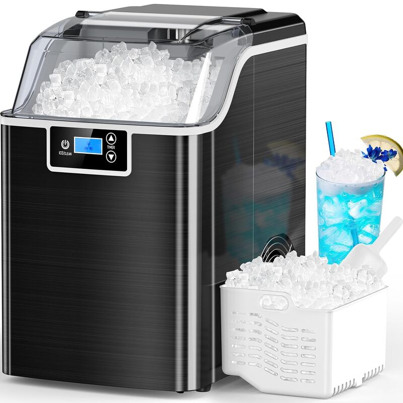 Kndko-máquina de hielo picado con temporizador de 24H, máquina de hielo de 45 libras por día, cesta de 3,3 libras, autolimpieza