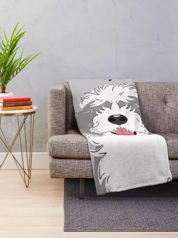 Cobertor LOVE-Sheepadoodle 2, cinza e branco, Cobertores de sofá gigante para sofás, sofás designer