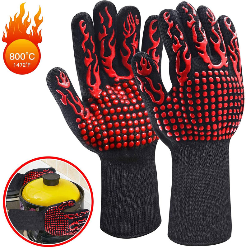1pcBBQ Gloves High Temperature Resistance Oven Mitts Fireproof Barbecue Heat Insulation Microwave Gloves Anti-scalding Anti-slip
