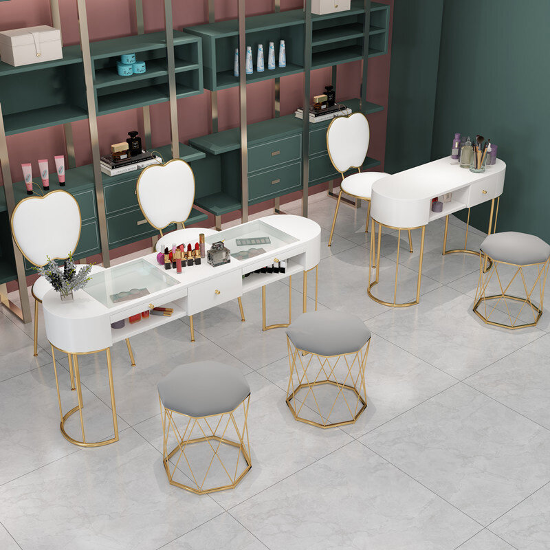 Meja kuku Nordic, toko kuku manikur tunggal dan ganda, Set kursi meja manikur profesional desainer minimalis Modern