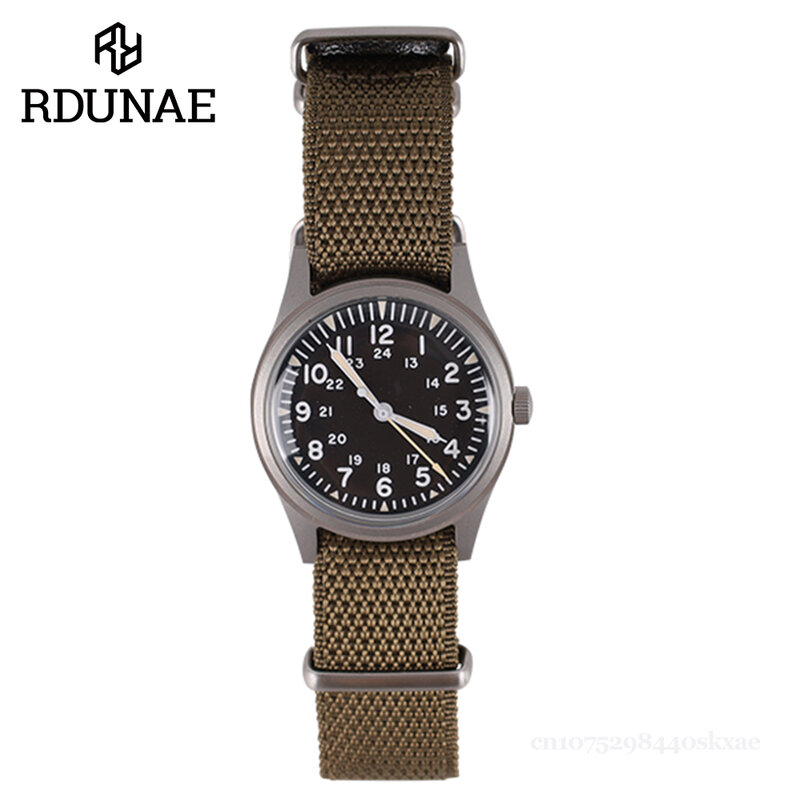 RDUNAE-Relógio Militar Retro Masculino, Aço Inoxidável 316L, Vidro Mineral K1, Quartzo Desportivo Luminoso, Relógio Pilot, RA03, G10, 34,5mm