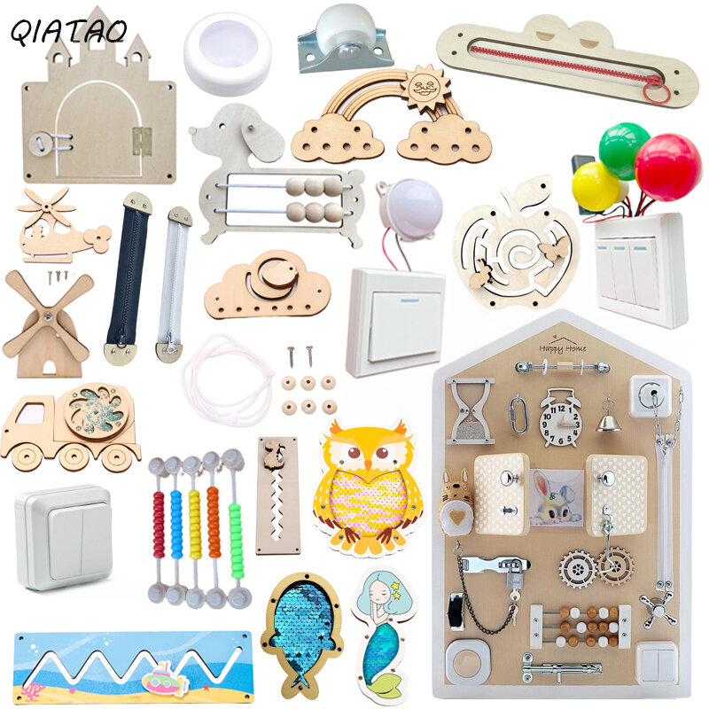 Giocattoli di legno Montessori accessorio pulsante orologio Gear Busy Board Parts giocattolo educativo giocattolo invisibile sensoriale per i regali dei bambini