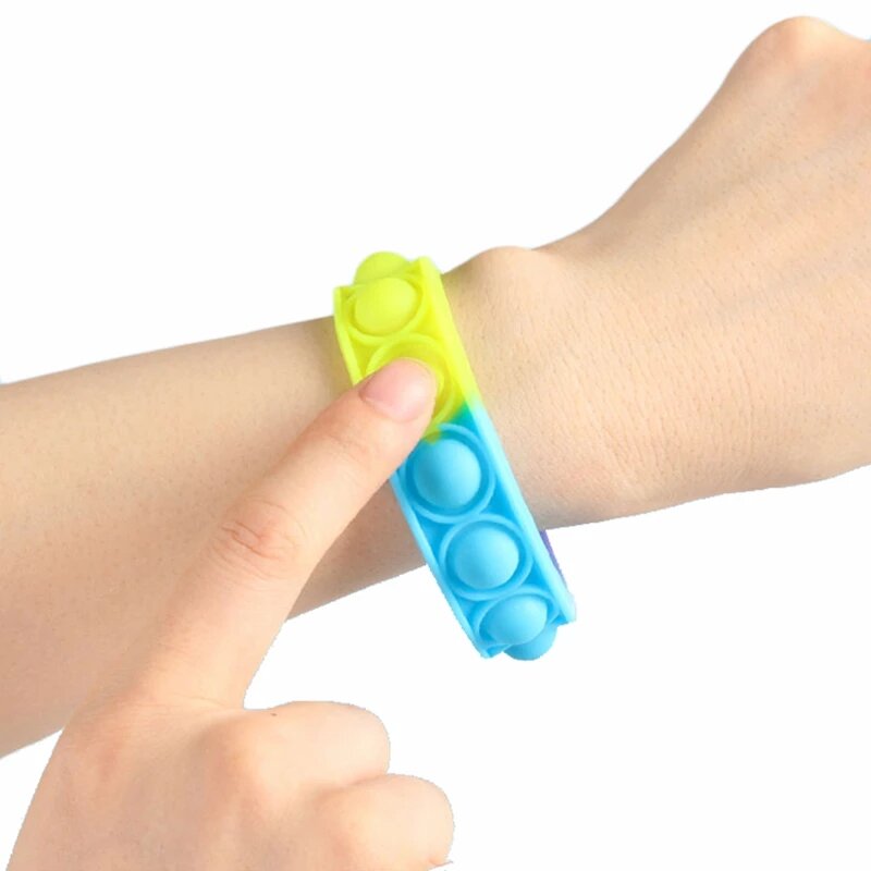 6PCS Bracelet Push Bubble Simple Dimple Wristband Decompression Anti Stress Reliever Fidget Toy For Kids Gift Popite Fidget Toys