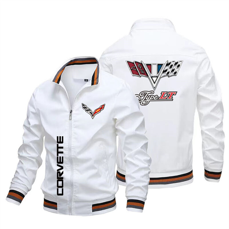 Весенняя бейсбольная куртка с воротником-стойкой, бейсбольная куртка Corvette с принтом логотипа, локомотивная куртка, Мужская куртка-бомбер большого размера