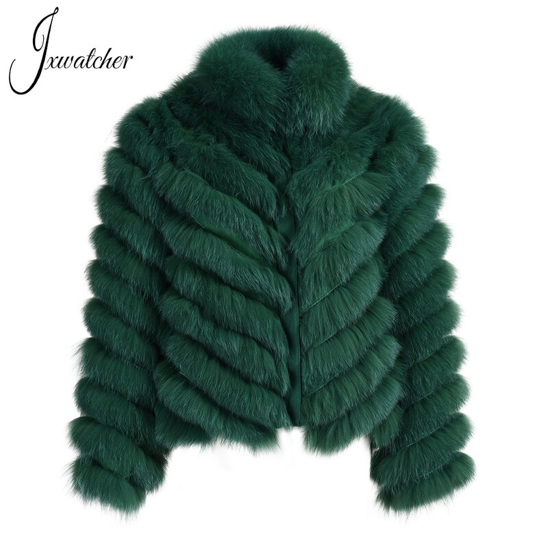 Jxwatcher-女性用の本物のキツネの毛皮のコート,シルクの裏地付きの高品質の冬用ジャケット,パーソナライズされた豪華なファーコート,100%