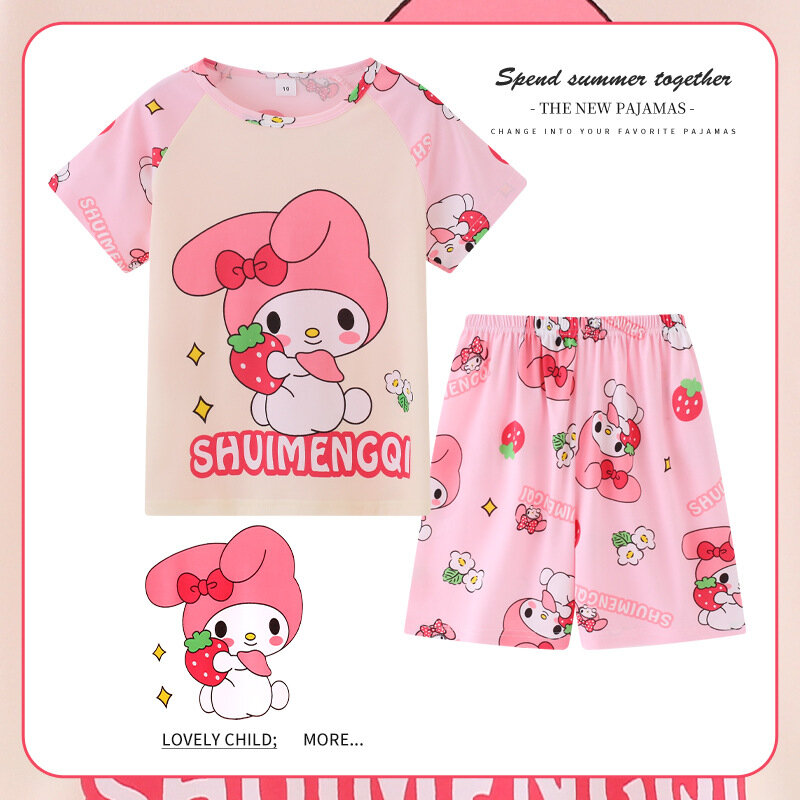 Sanrioed Hello Kittys bambini pigiama manica corta Kuromi Cinnamoroll Boy Girl Cute pantaloncini manica corta Loungewear Summer Sleepwear