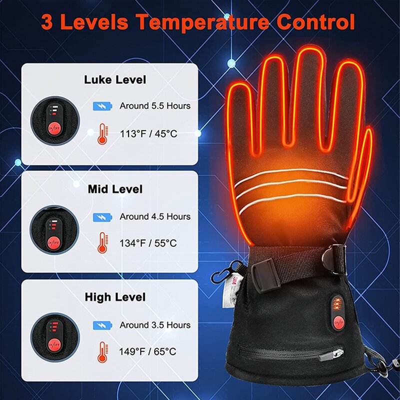 Men and women winter hiking hunting camping rechargeable heating cycling warm touch screen waterproof outdoor ski gloves