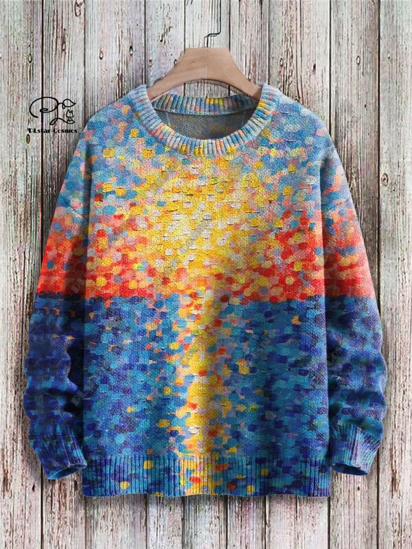 PLstar Cosmos New 3D Printed Retro Series Geometric Color Gradient Pattern Ugly Sweater Winter Street Casual Unisex J-5