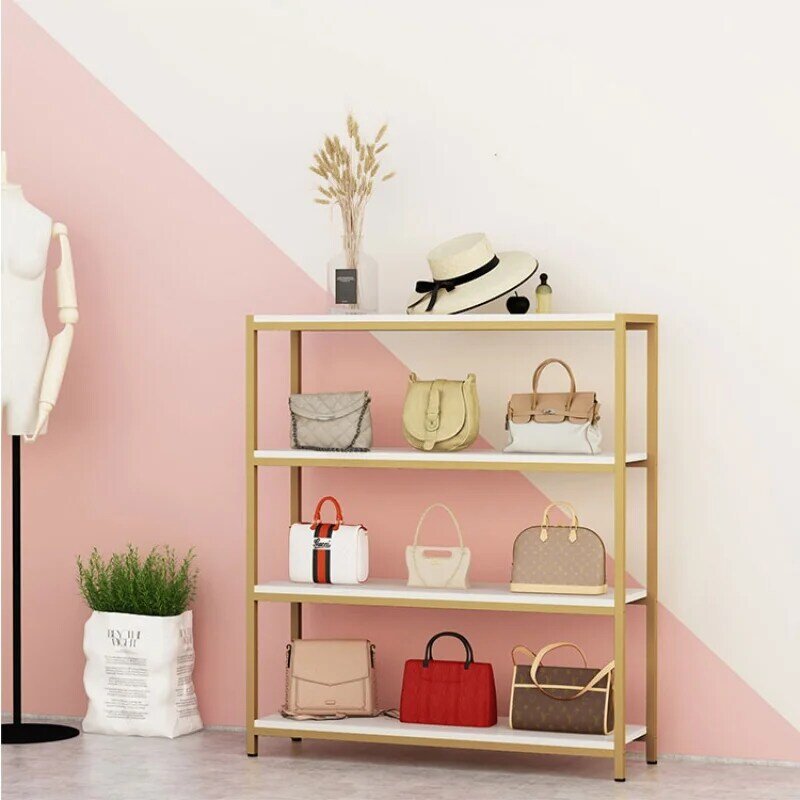 Custom, Shoe Store Display Rack Clothing Shop Golden Bag Display Stand Customized Multi-layer Shelf