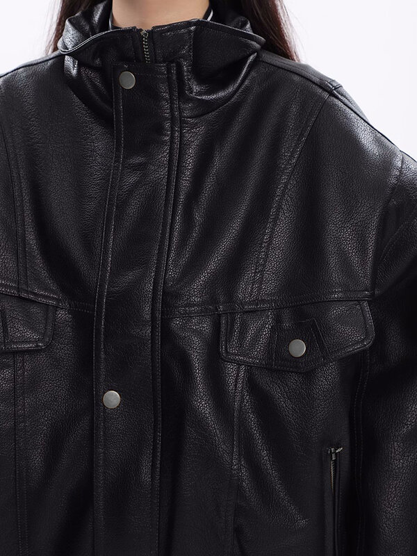 Nerazzurri primavera autunno oversize Cool antivento spessa giacca in pelle nera Pu donna Zip Up Designer di lusso abiti Unisex 2023