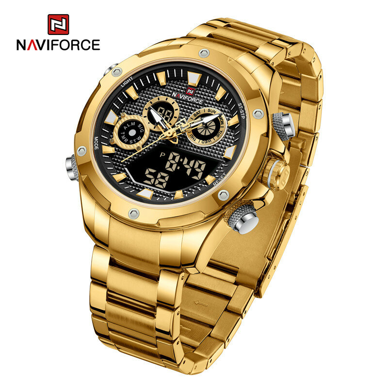 NAVIFORCE jam tangan kuarsa merek Top, arloji militer olahraga baja tahan karat untuk pria 2023