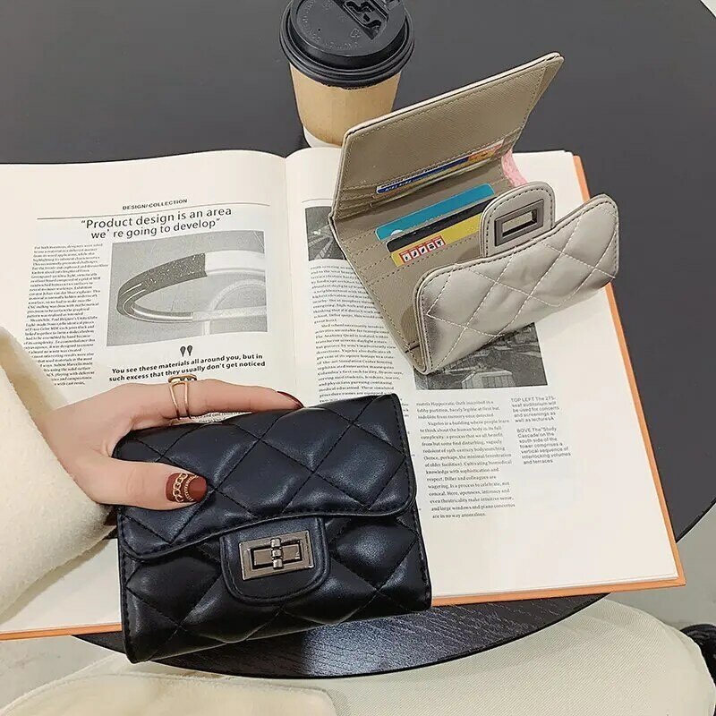 Dompet pendek wanita 2024 baru Internet selebriti dompet modis siswa Multi kartu kulit lembut Lingge nol dompet