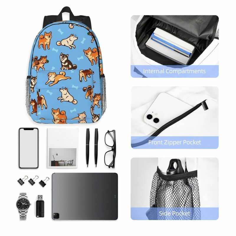 Shibes In Light Blue mochilas para niños y niñas, mochila escolar de dibujos animados, mochila para portátil, bolso de hombro de gran capacidad