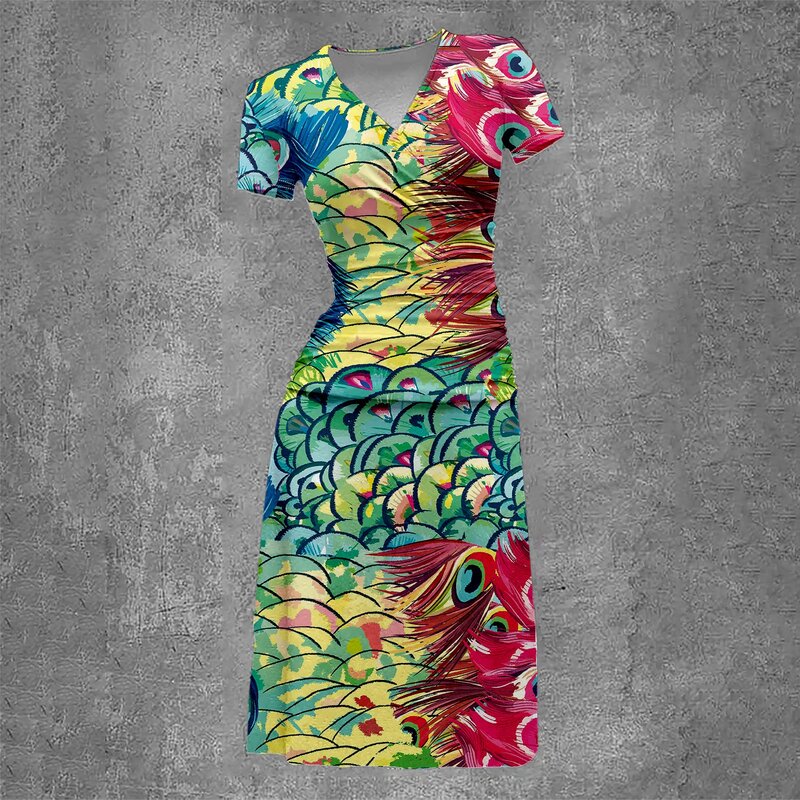 Sommerkleid Tie-Dye Retro Frauen A-Linie V-Ausschnitt Party kleider Luxus Y2k Kleid Mädchen Vestidos jugendliche Frau Kleidung elegante Robe