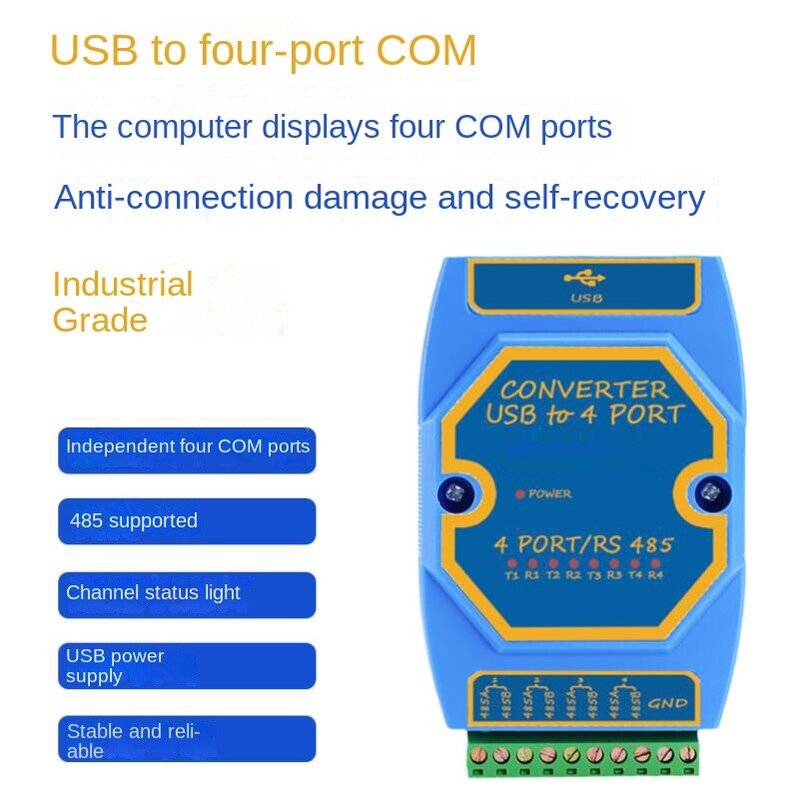 Convertidor de comunicación de cuatro puertos COM, Cable Industrial aislado USB a 4 canales serie RS485