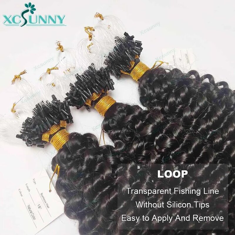 Xcsunny-extensiones de cabello rizado Microlink para mujeres negras, extensiones de cabello humano, rizado suelto birmano, Micro anillo de bucle
