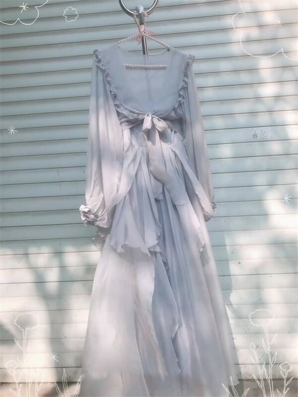 Nowa elegancka przerwa na herbatę w stylu klasycznym francuska jasnofioletowa szyfonowa sukienka letnia