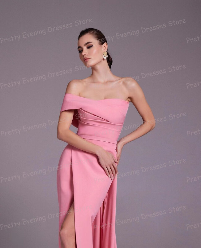 Luksusowe kolorowe różowe suknie wieczorowe kobiety seksowne jedno ramię bez rękawów syrenka bal rośnie boczne rozcięcie moda satynowe przedsionki