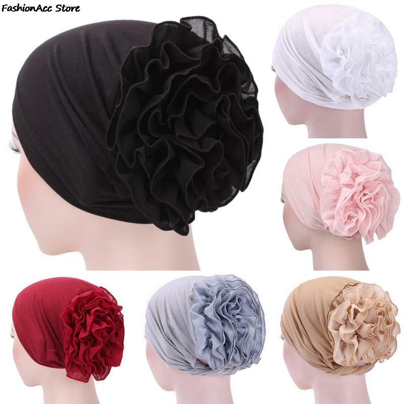 Mulheres meninas floral laço turbante chapéu índia boné muçulmano chapéus hairnet quimio boné flor gorro
