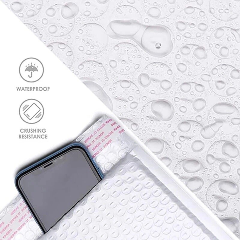 흰색 패딩 봉투 멀티 사이즈 거품 우편물 자체 밀봉 포장 가방, 방수 버블 백, 10 개, 30 개, 50 개, 11 cm, 15 cm, 23cm