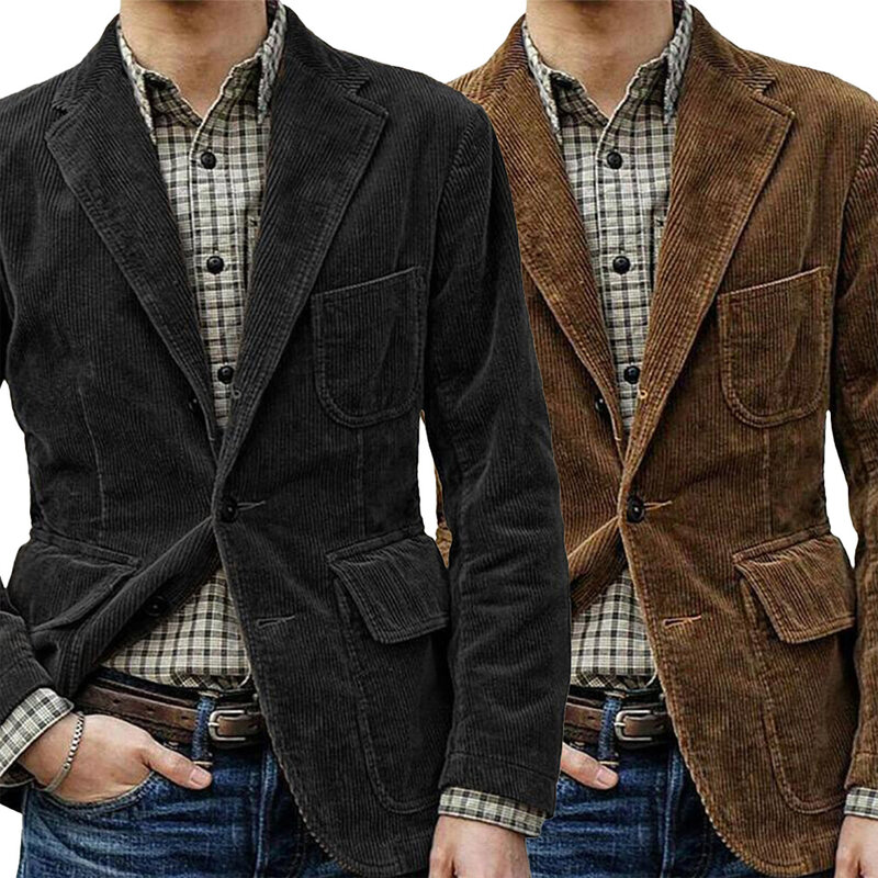 Jacket Men Coat Casual Daily Suit Vintage Warm Winter Autumn Blazer Breathable Business Button Corduroy Fashion