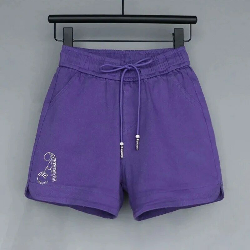 Denim Shorts Women New Summer 2024 High waisted Elastic waisted A-line wide leg pants Female matching Pocket Casual Short Pants