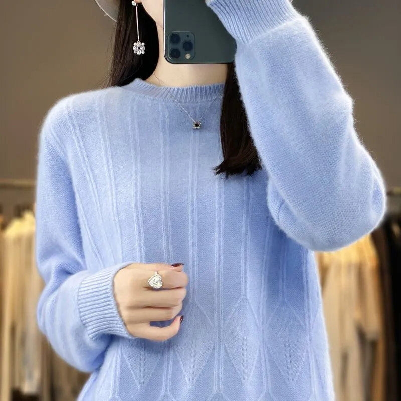 女性用長袖セーター,クルーネックセーター,ブラウス,新しいマスファッション,秋と冬,2023
