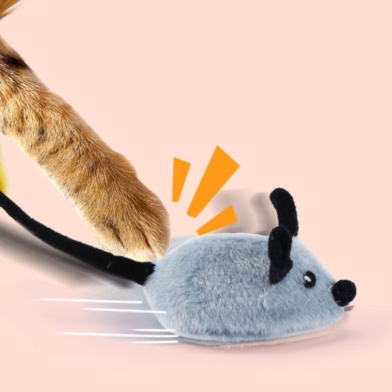 Mainan tikus listrik berjalan acak, mainan simulasi tikus pintar berlari interaktif bulu dengan bulu