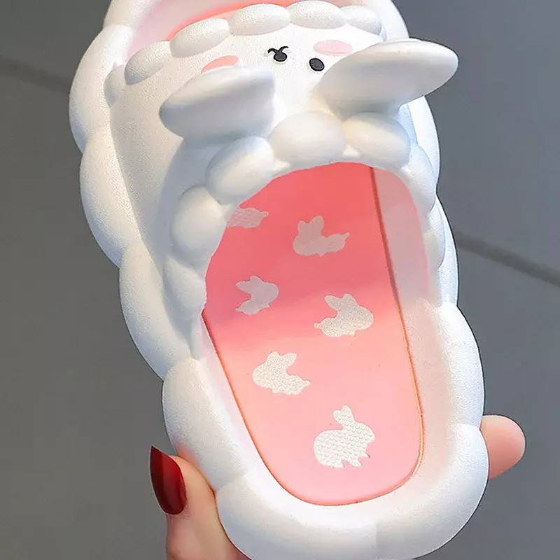 Летние детские тапочки, Симпатичные Мультяшные тапочки с 3d-кроликом, дышащие Нескользящие домашние Тапочки для ванной, мягкие тапочки для девочек, 2023