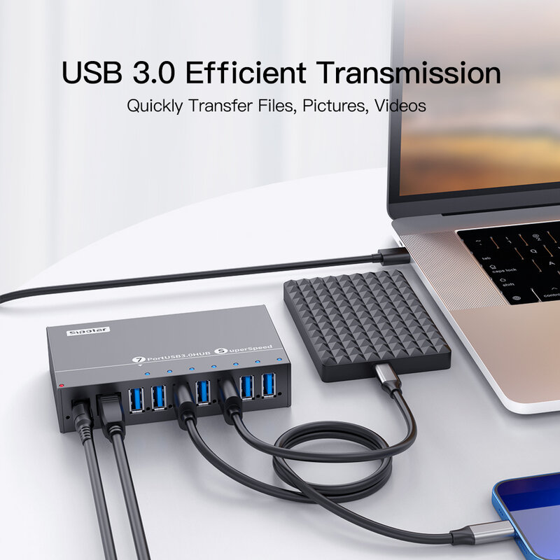 Sipolar 산업용 USB 3.0 충전 허브 7 포트 12V USB 충전기 허브 알루미늄 12V 3A 전원 어댑터 LED 표시기 브래킷