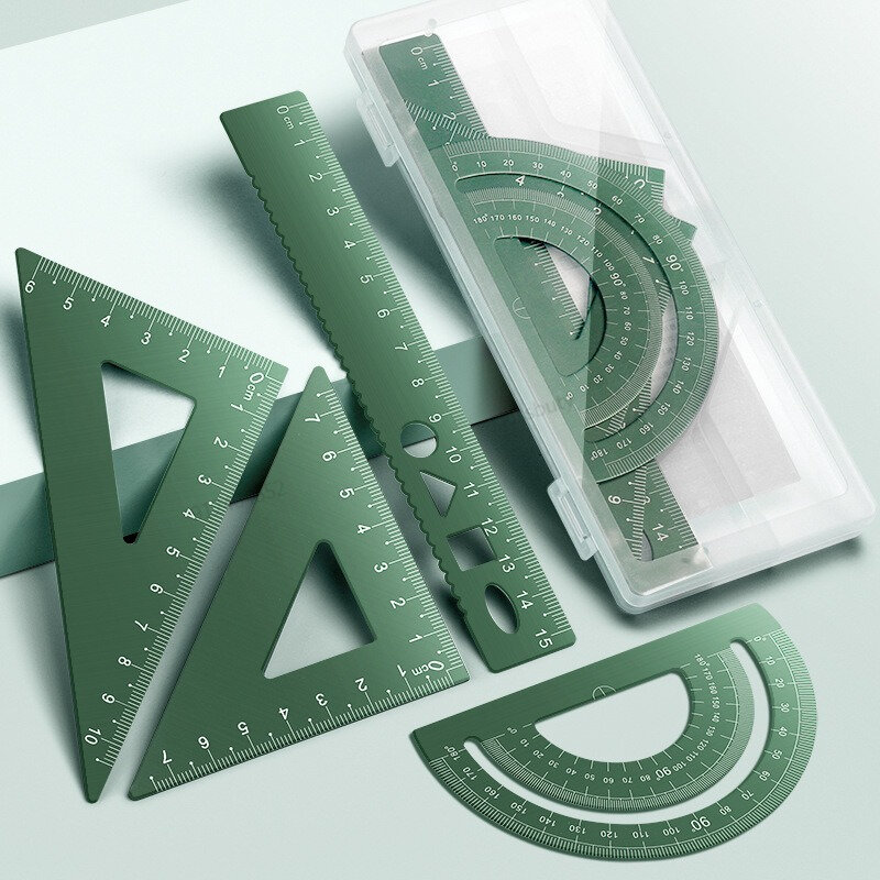 Alumínio Alloy Stationery Set, Régua Combinação Multifuncional, Triângulo Transferidor para Desenho, 4 em 1