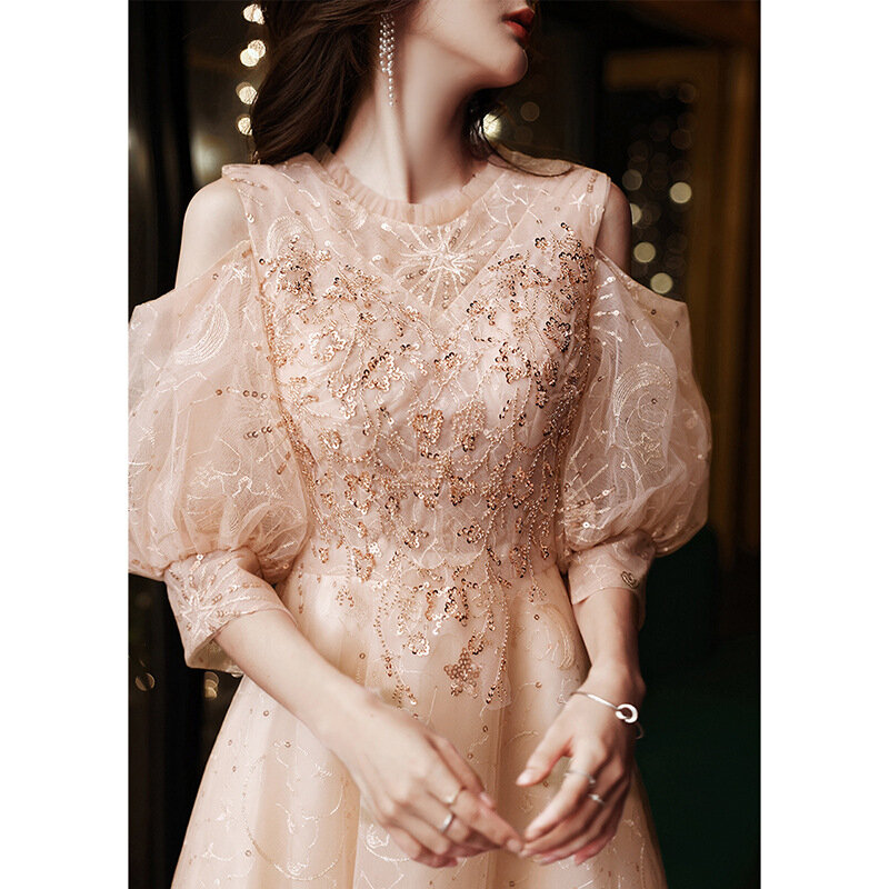 Платье-Ципао женское ТРАПЕЦИЕВИДНОЕ с открытыми плечами, пикантное вечернее платье с аппликацией, праздничное платье знаменитости с круглым вырезом для выпускного вечера