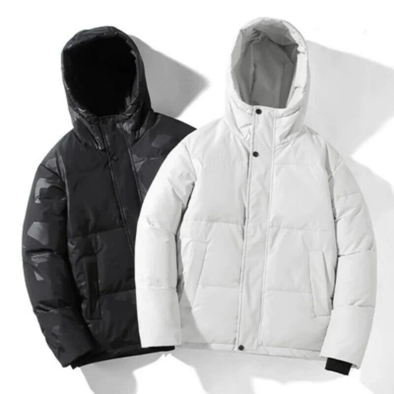 2023 Winter New Men's Hooded Down Jacket White Duck Down Coat Fashionable Trendy Thickened Black White Printing Waterproof