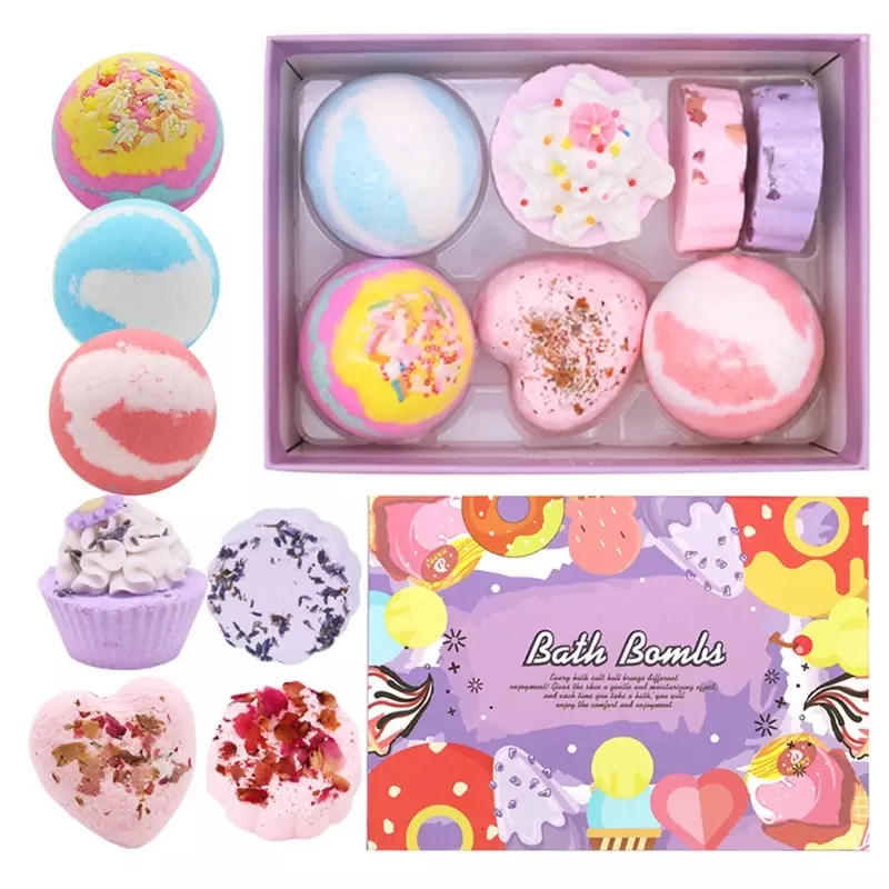 Bola De Baño De sal con burbujas múltiples para niños, caja De regalo divertida De 7 piezas, Bola De Baño pequeña para pastel, novedad