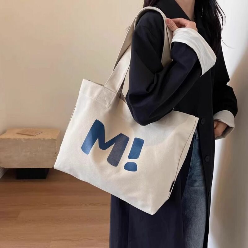 Multifuntional Canvas Tote Bag Korean Large Capacity Japanese Style Shoulder Bag Letter Printing Sling Backpack Women Girls