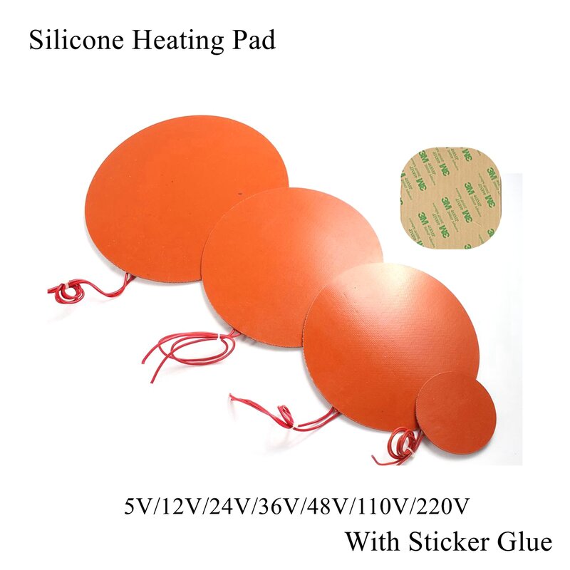 Almohadilla de calefacción de goma de silicona para impresora 3D, placa de calor cuadrada, impermeable al agua, pegamento adhesivo, 5V, 12V, 24V, 110V, 220V