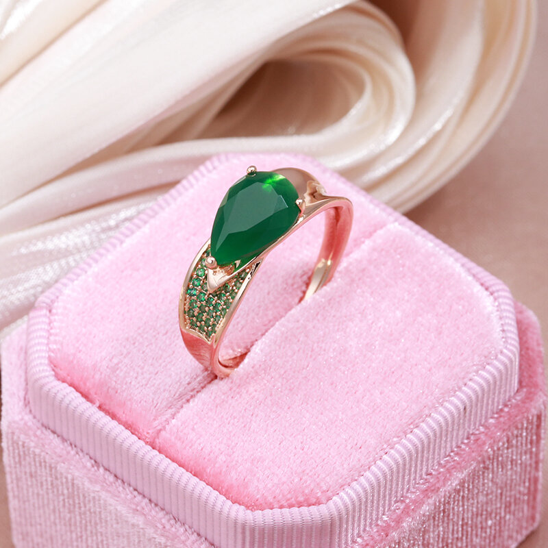 Кольца SYOUJYO с темно-зеленым опалом в форме капли воды для женщин, роскошные изысканные ювелирные изделия цвета розового золота 585 пробы с нат...