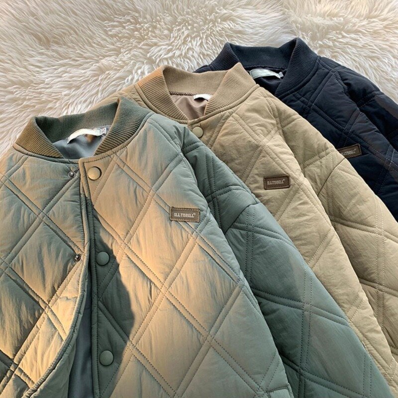 Winter Men's Jacket Stand Collar Thicken Button Windproof Baseball Jackets Casual Solid Warm Couples High Street Padded Clothes