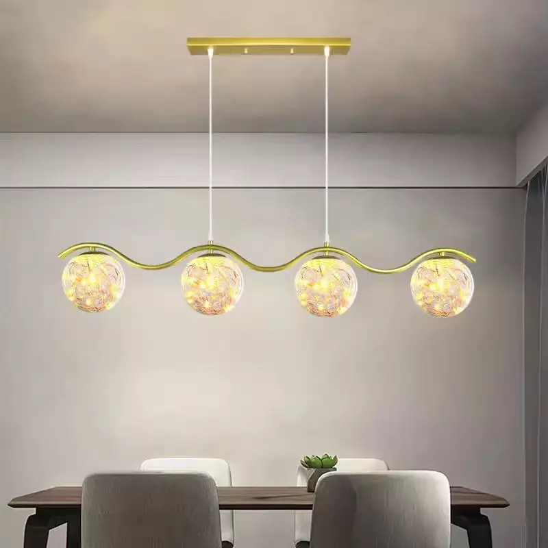 Lampu gantung makan panjang Nordic, lampu hiasan kaca kap lampu emas hitam untuk ruang tamu meja pusat dapur lampu gantung perlengkapan dekorasi rumah