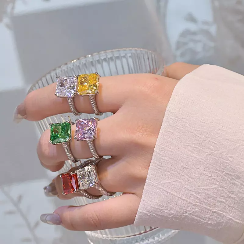 Neue Modelle 10 Karat High Carbon Diamond Padma 10*10 Rubin ring aus reinem Silber klein und vielseitig, minimalist isch und modisch