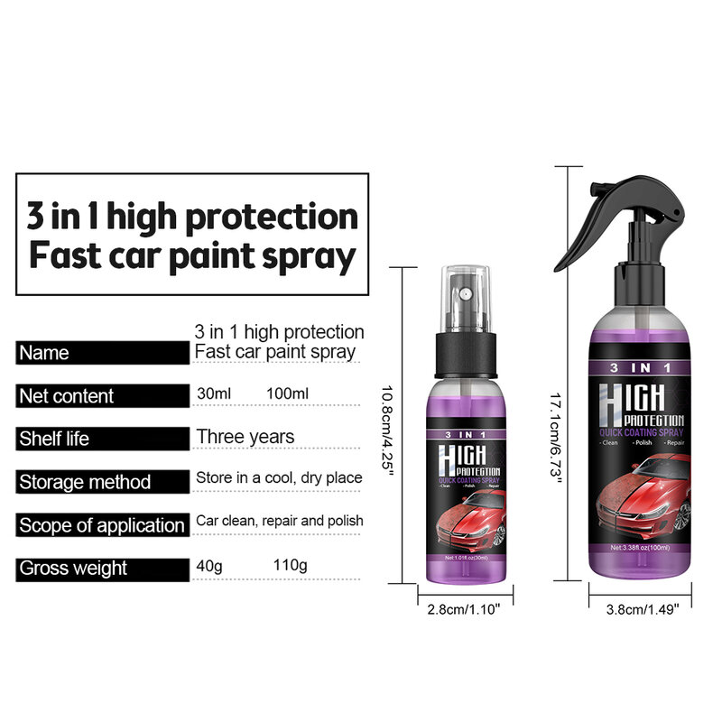 3 In 1 Quick Coating Spray High Protection Car Shield Coating Car Paint Repair Car Exterior Restorer Ceramic Spray Coating Quick