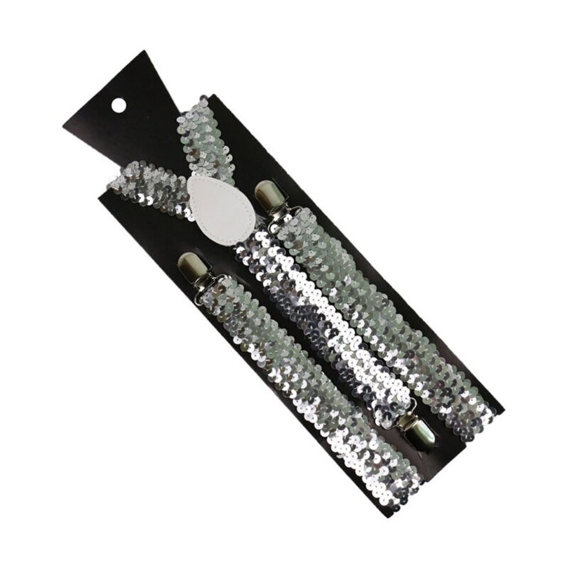 Suspensórios elásticos lantejoulas para adultos, tiras em forma y, suspensórios elásticos com clipe, 3 clipes, dropship