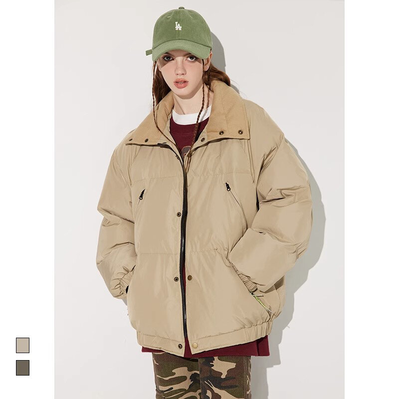 Minimalist Design Flip Collar Short Bread Jacket Cotton Clothes Fashion Solid Color Thick Warm Winter Coat Casual Cotton-padded