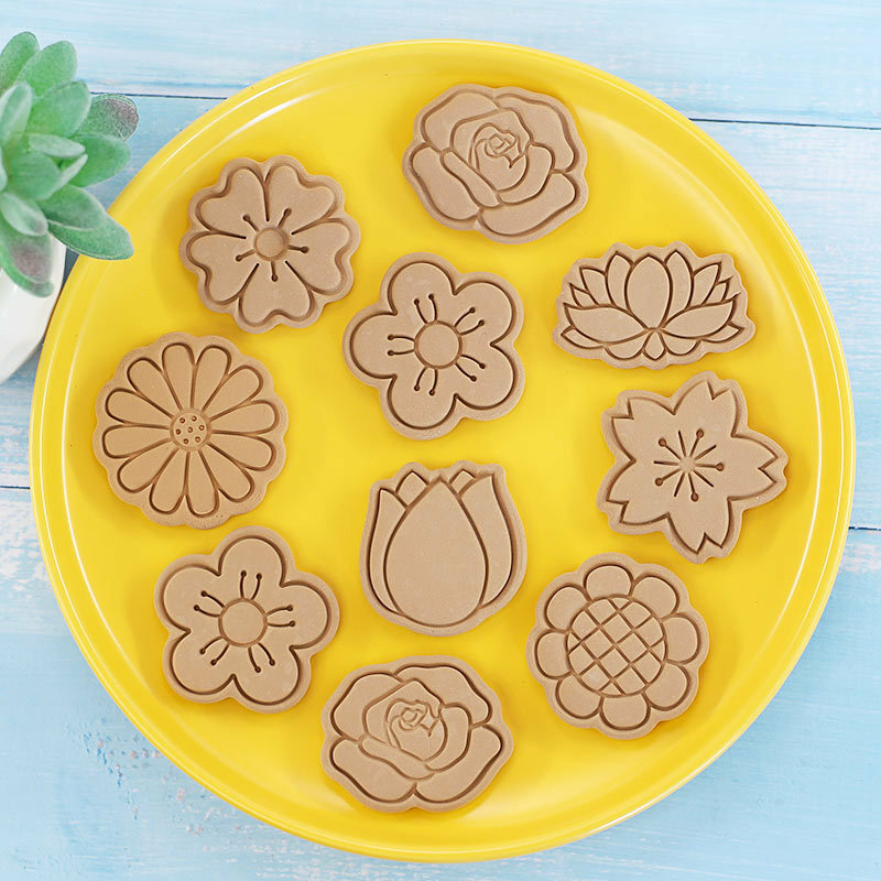 Ensemble de moules à biscuits en forme de fleur 3D, 8 pièces/ensemble, moule à biscuits en plastique, DIY, Fondant, pâtisserie, ustensiles de cuisine